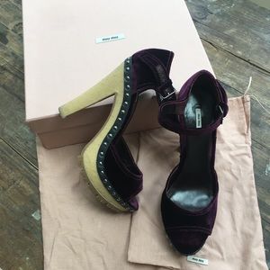Miu Miu Velvet Open Toe Heels